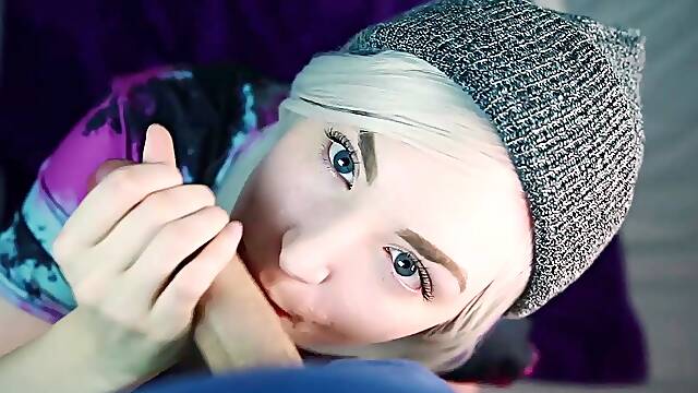 Blonde teen girlfriend gives a pov blowjob in a hotel