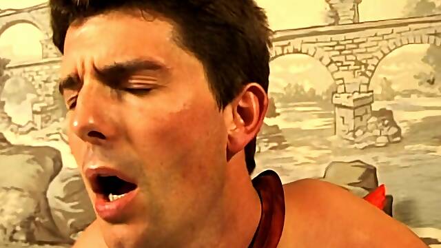 The brunette with big boobs does a hand job and blowjob