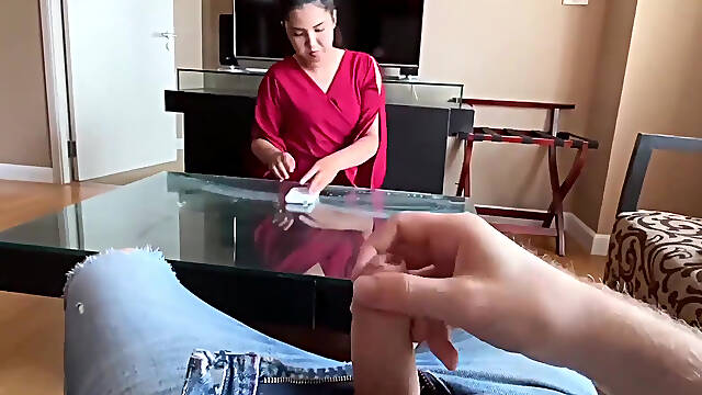 Asian maid saw him masturbating while shes cleaning, so he ended up fucking her POV