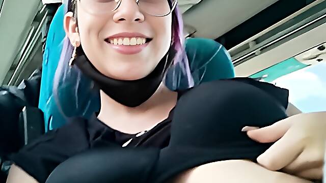 Blowjob and fucking with creampie in public service bus - BlakeProductions