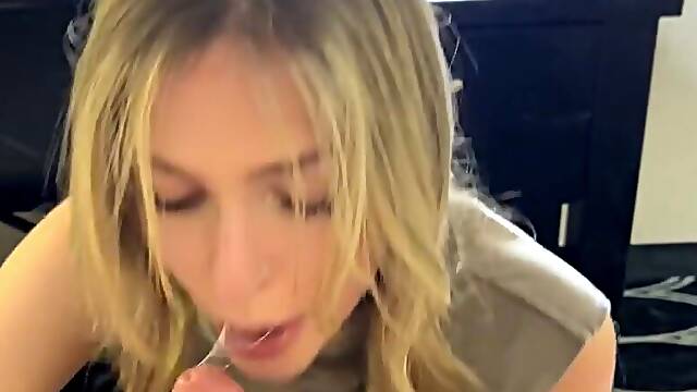 Good blondie finally gets my long awaied johnson to throat and fuck on