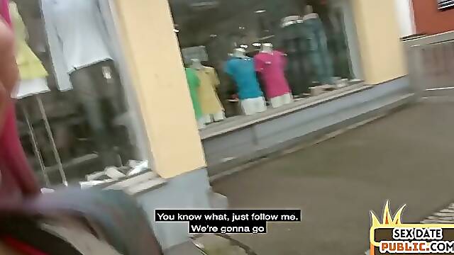 Busty pink-haired girl gets fucked POV in the toilet