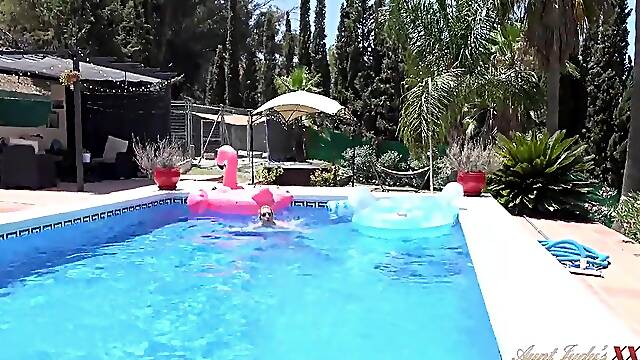 AuntJudysXXX - Getting to Know Breasty Hotel Guest Keira on Vacation by the Pool (POV)
