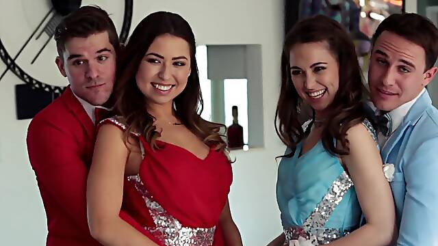 Skinny Riley and Melissa pleasure each other in a wild foursome