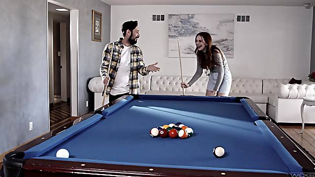 Redhead chick Maya Kendrick lost in a pool game and gets fucked