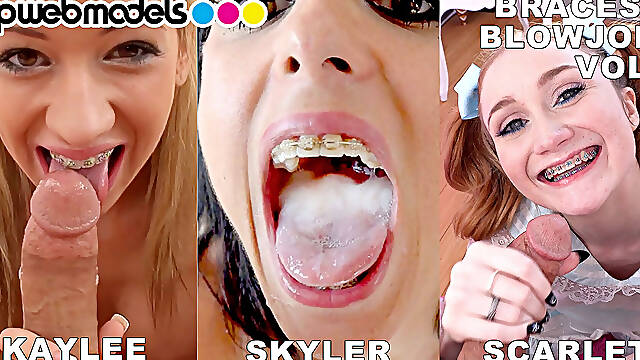 Braces and Blowjobs Compilation - 3 Cuties with Braces Huge Cock POV Blowjob and Cum Swallows - Volume 3